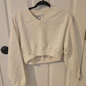 Aerie OFFLINE. Ivory Cropped Sweatshirt-MEDIUM